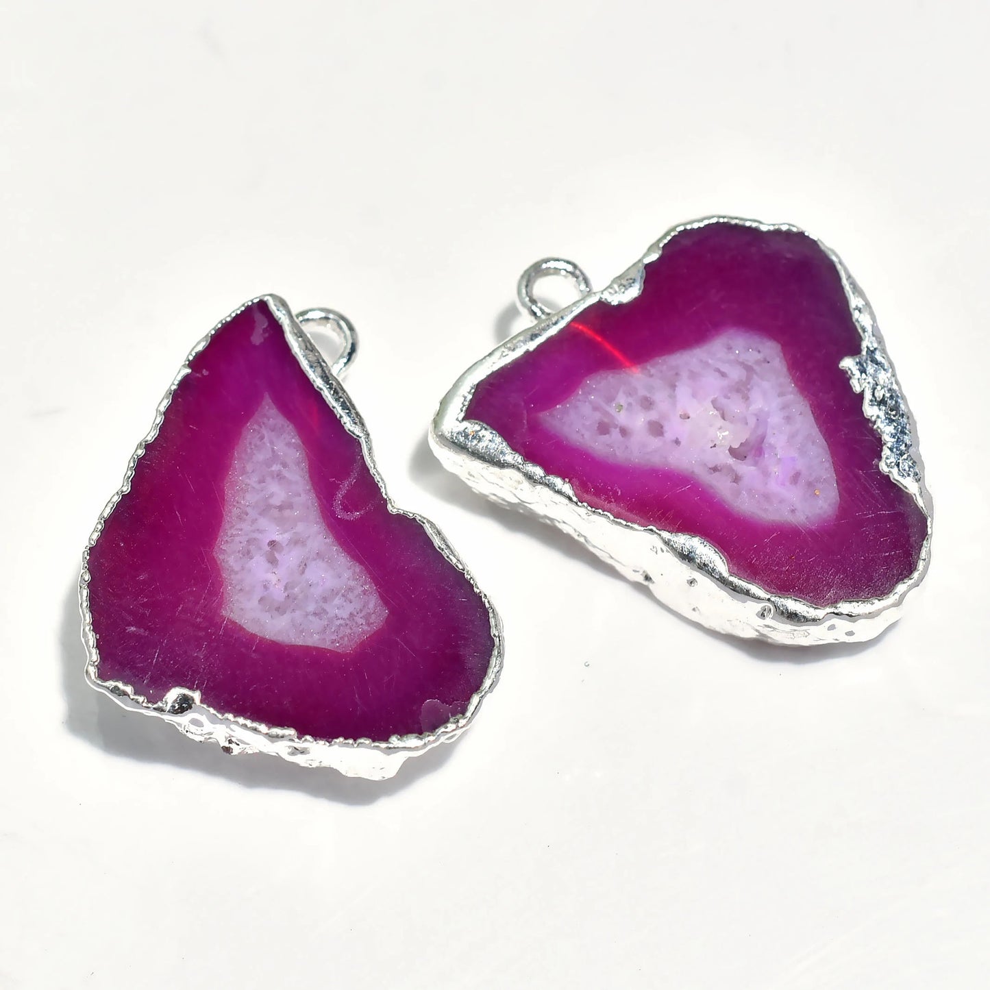 Elegant Solar Quartz Druzy Earrings - Colorful Silver Electroplated Matched Pair