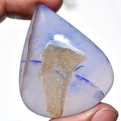 Druzy Agate Cabochon - Druzy Window Blue Healing Crystal, Pear Cabochon for Unique Gemstone Gift