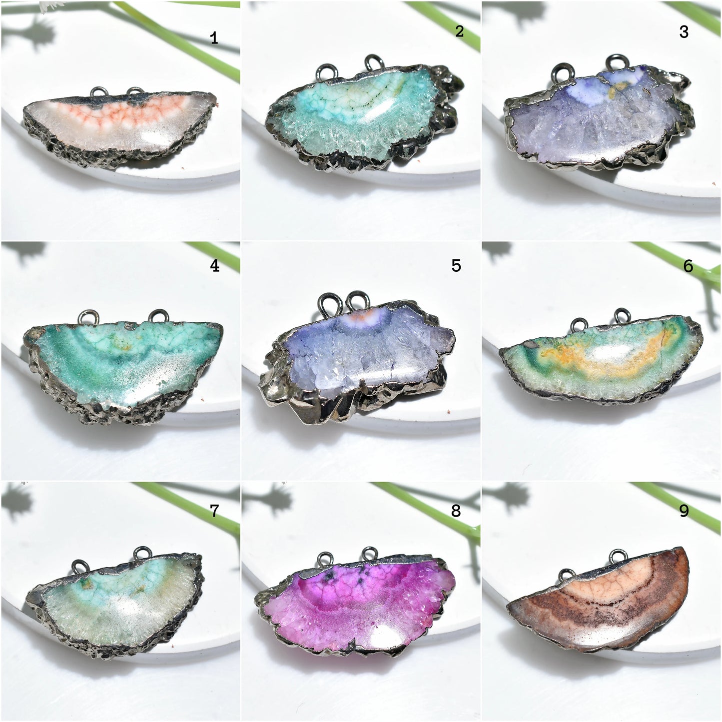 Multi-Color Black Electroplated Solar Quartz Pendant