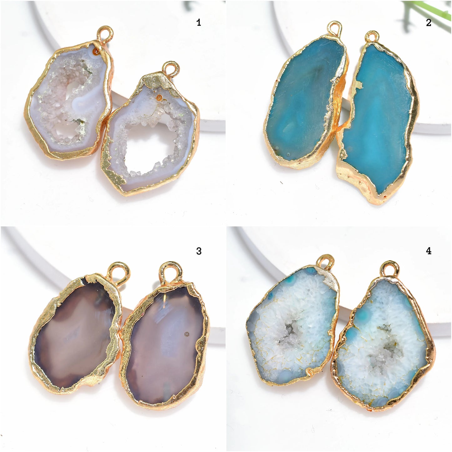 Geode Druzy Agate Gold Electroplated Earring Set