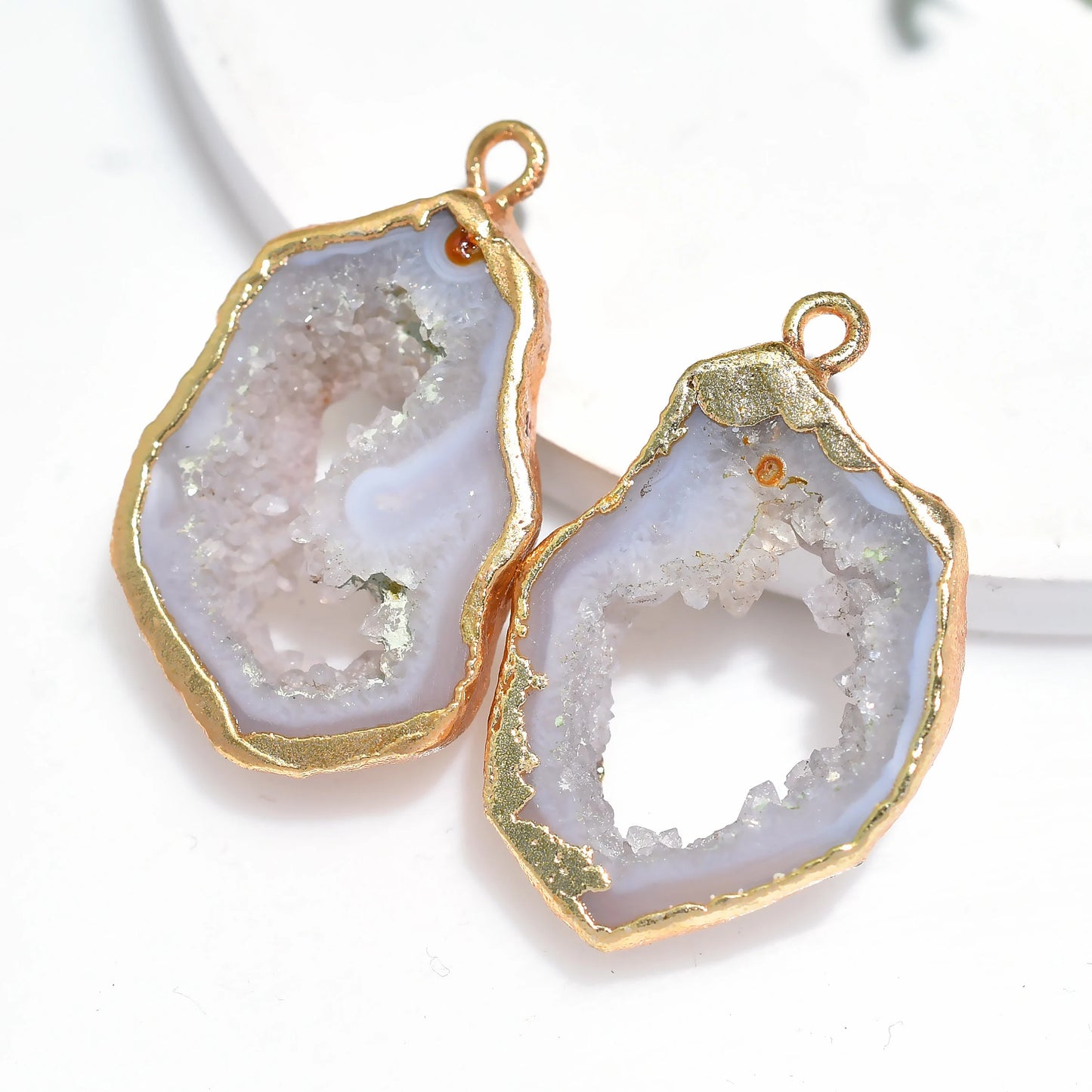 Geode Druzy Agate Gold Electroplated Earring Set