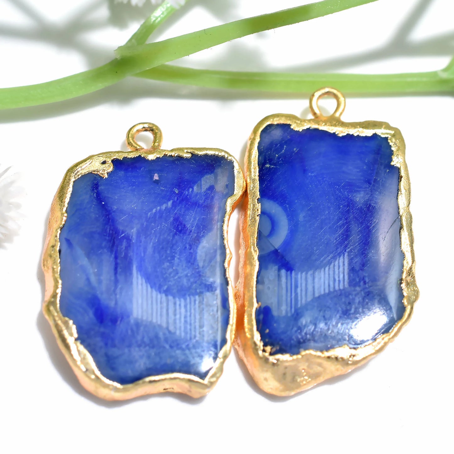 Solar Quartz Gold Electroplated Single Bail - Geode Druzy Earring Pair