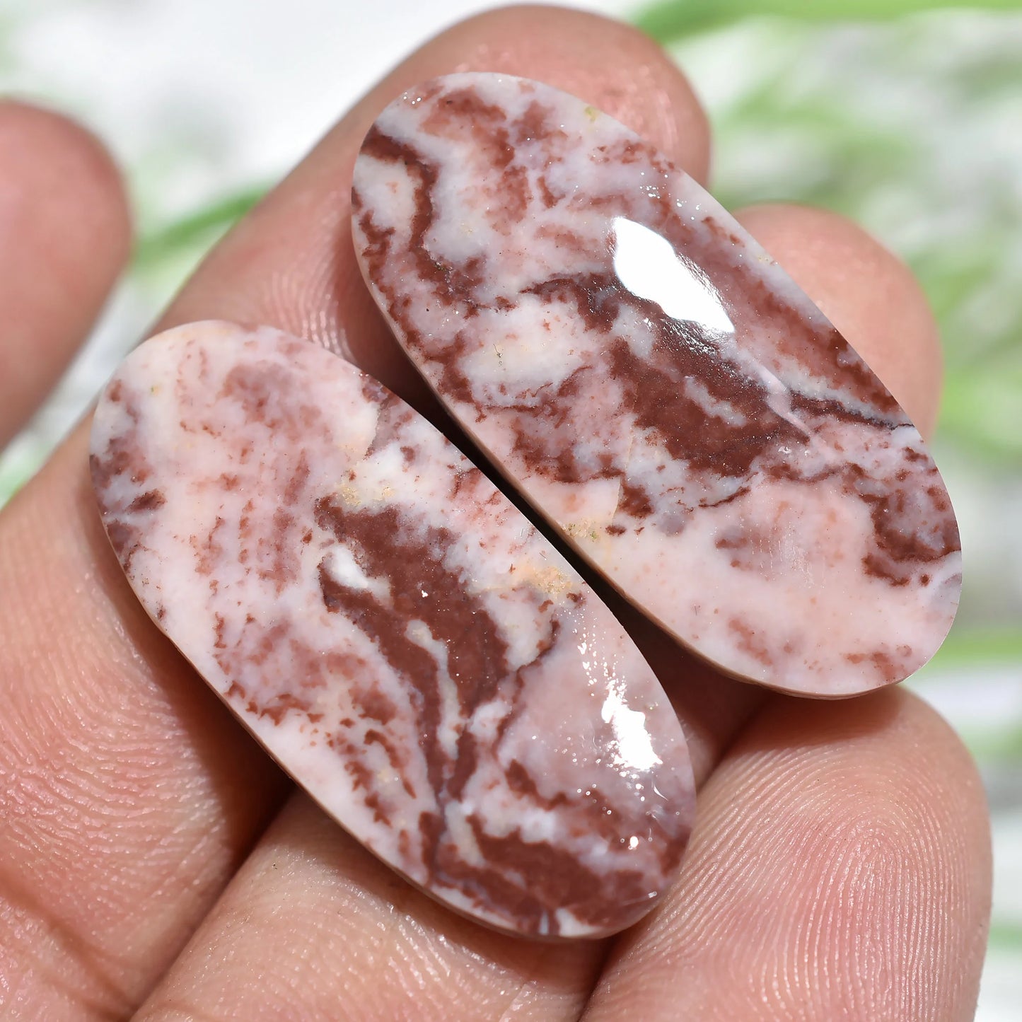 Coconut Jasper Pair Cabochon - Oval & Round Shaped Matching Gemstones