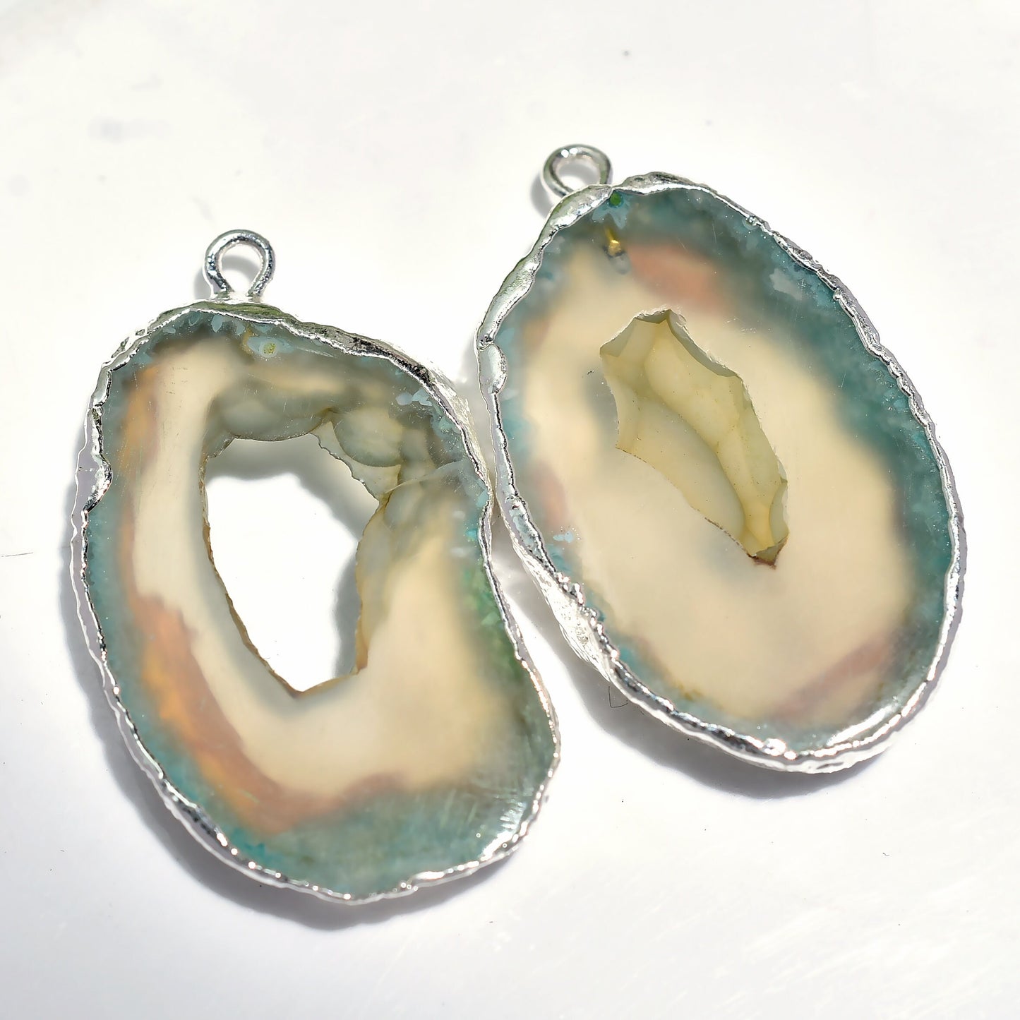 Window Druzy Earrings - Geode Silver Electroplated Connector Pair