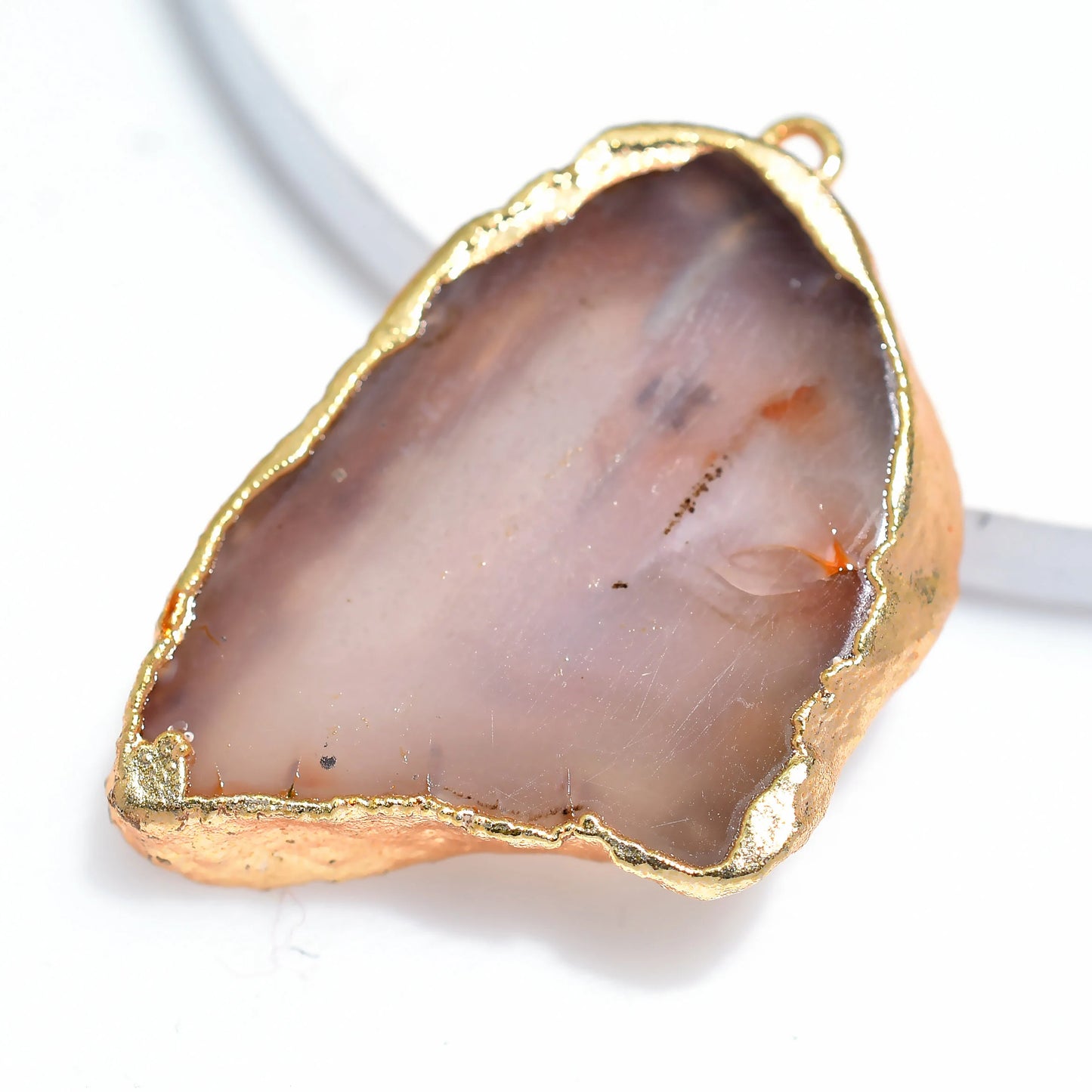 Brown Sky Blue Solar Quartz Slice Pendant, Gold Electroplated