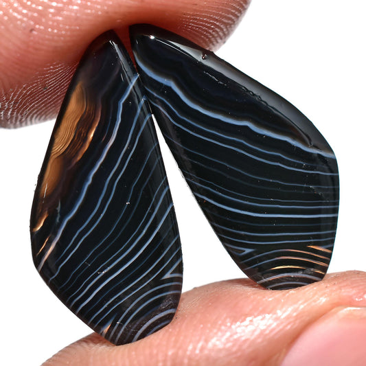 Shaded Banded Agate Cabochon Pair - Hand Polished Matching Stones