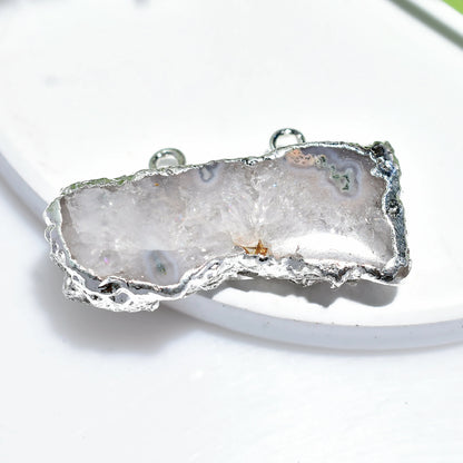 Solar Quartz Geode Slice, Silver Electroplated Double Bali Pendant