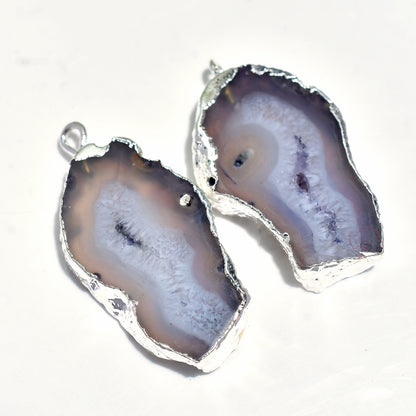 Window Druzy Earrings - Geode Silver Electroplated Connector Pair