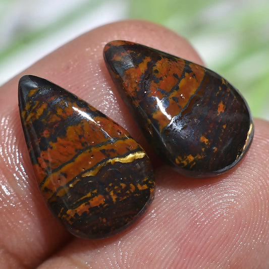 AAA Quality Iron Tiger Eye Gemstone Pairs - Smooth Pear Shaped Cabochons