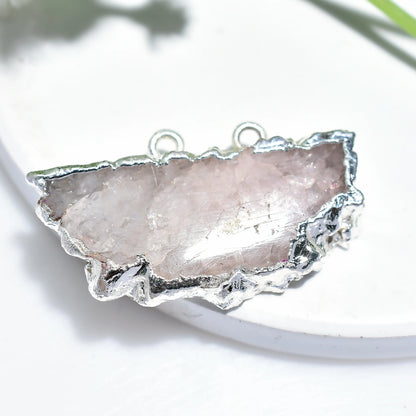 Solar Quartz Geode Slice, Silver Electroplated Double Bali Pendant