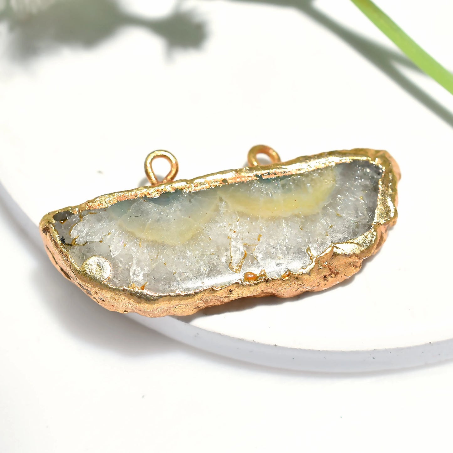 Solar Quartz Double Bail Pendant - Gold Electroplated Crystals