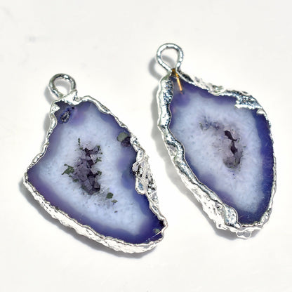 Window Druzy Earrings - Geode Silver Electroplated Connector Pair