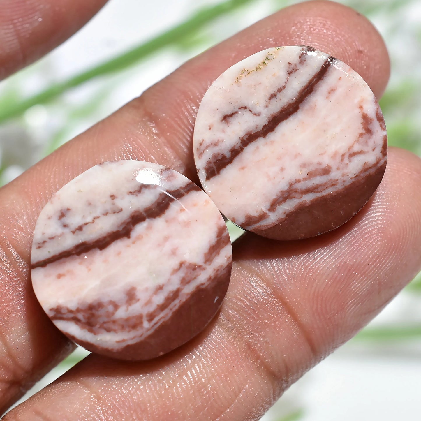 Coconut Jasper Pair Cabochon - Oval & Round Shaped Matching Gemstones