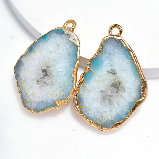 Geode Druzy Agate Gold Electroplated Earring Set