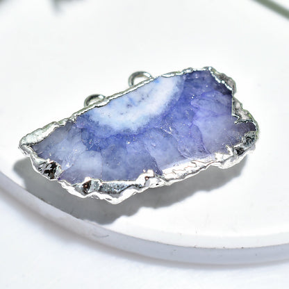 Blue Solar Quartz Pendant Geode Slice - Silver Electroplated Crystals