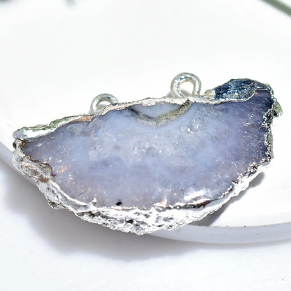 Solar Quartz Geode Slice, Silver Electroplated Double Bali Pendant