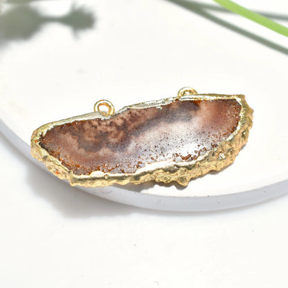 Solar Quartz Double Bail Pendant - Gold Electroplated Crystals