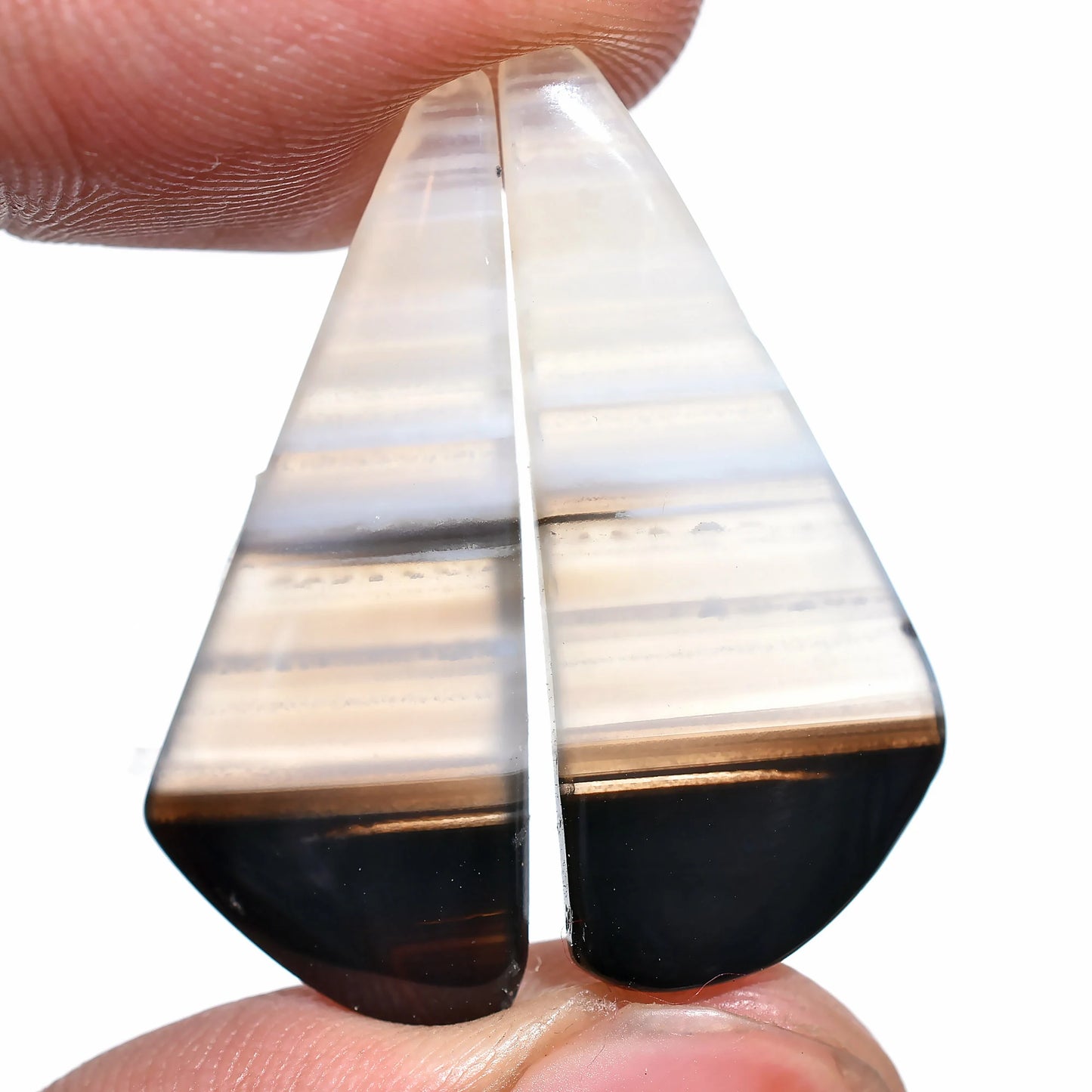 Natural Black Banded Agate Matched Pair - Montana Agate Cabochons