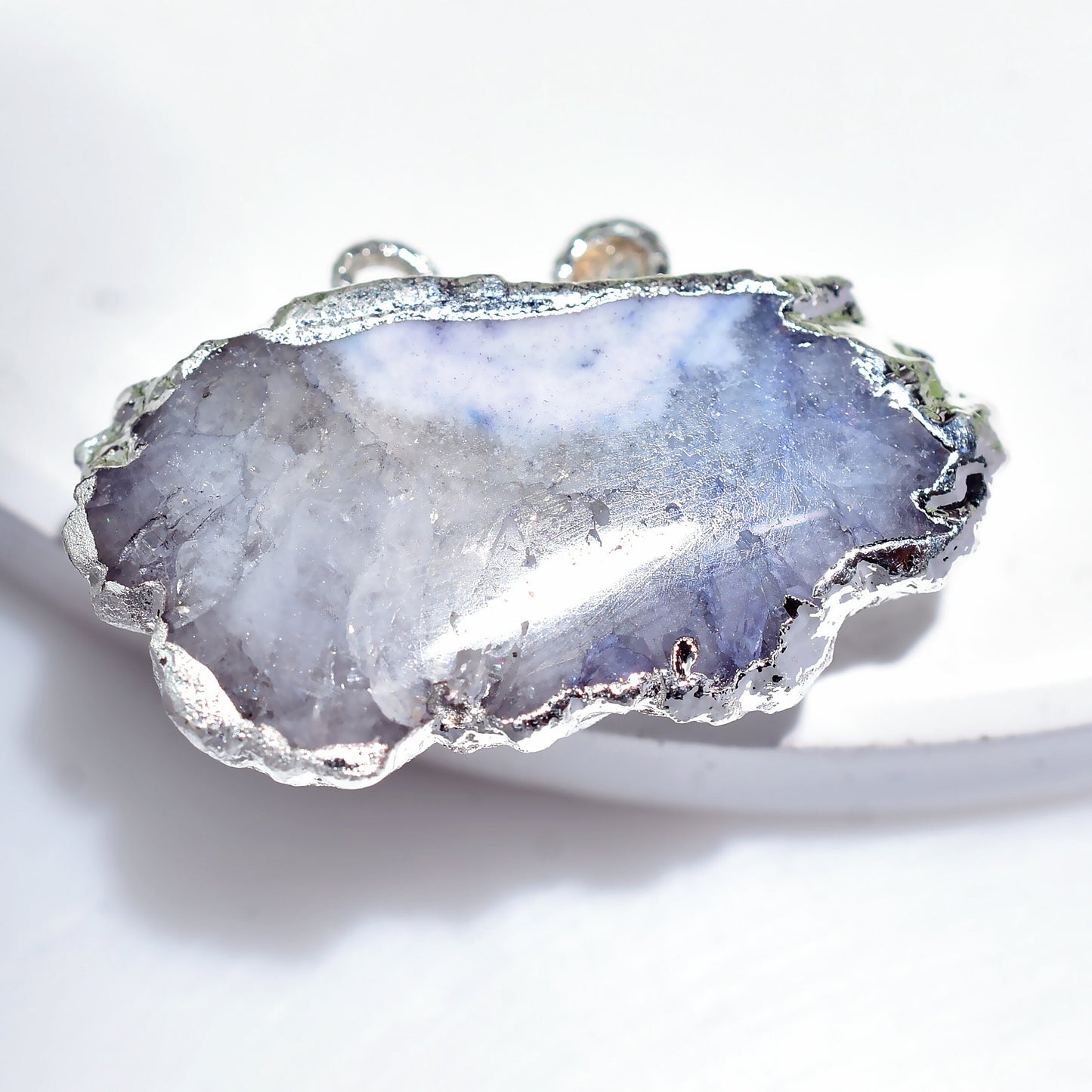 Blue Solar Quartz Pendant Geode Slice - Silver Electroplated Crystals