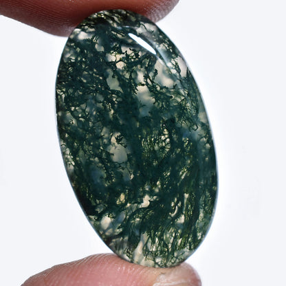 Rare Green Moss Agate Cabochon - Oval Natural Gemstone 15x28x3mm