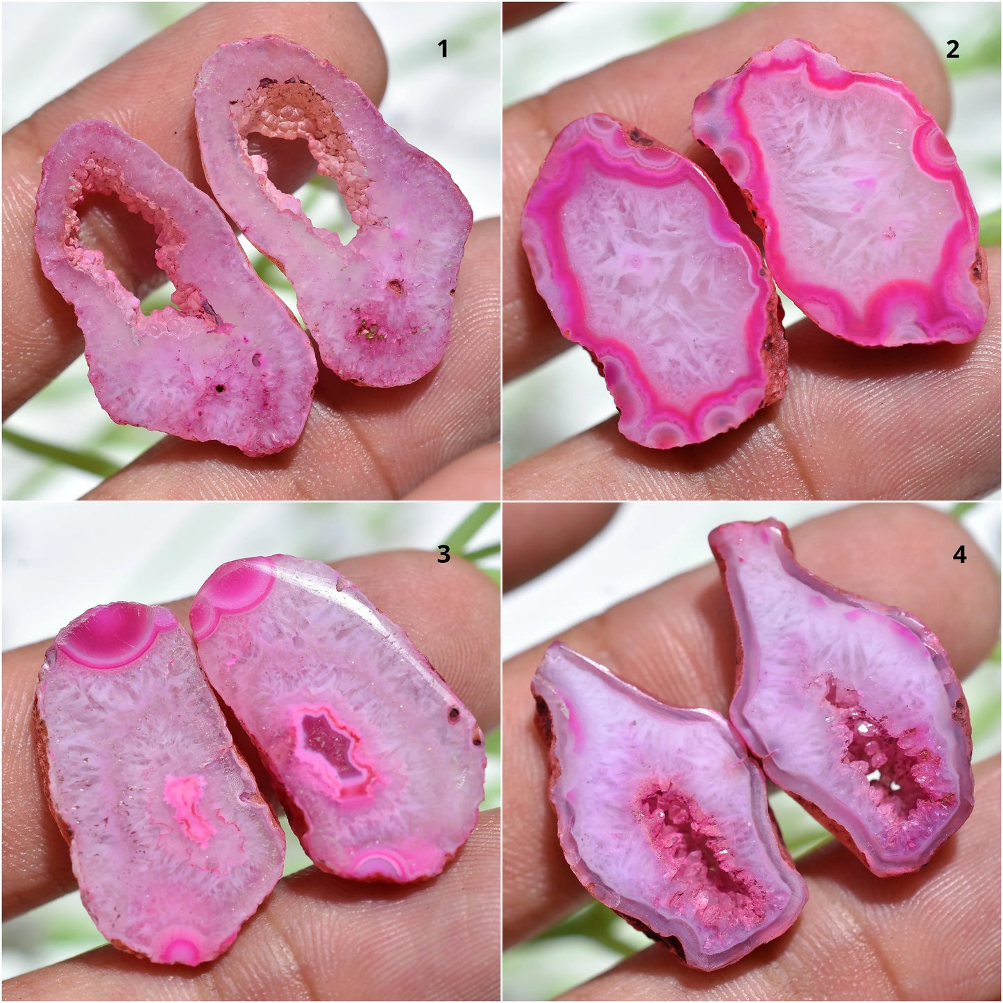 Lovely Pink Window Druzy Agate Matching Set - Solar Quartz Geode Pair