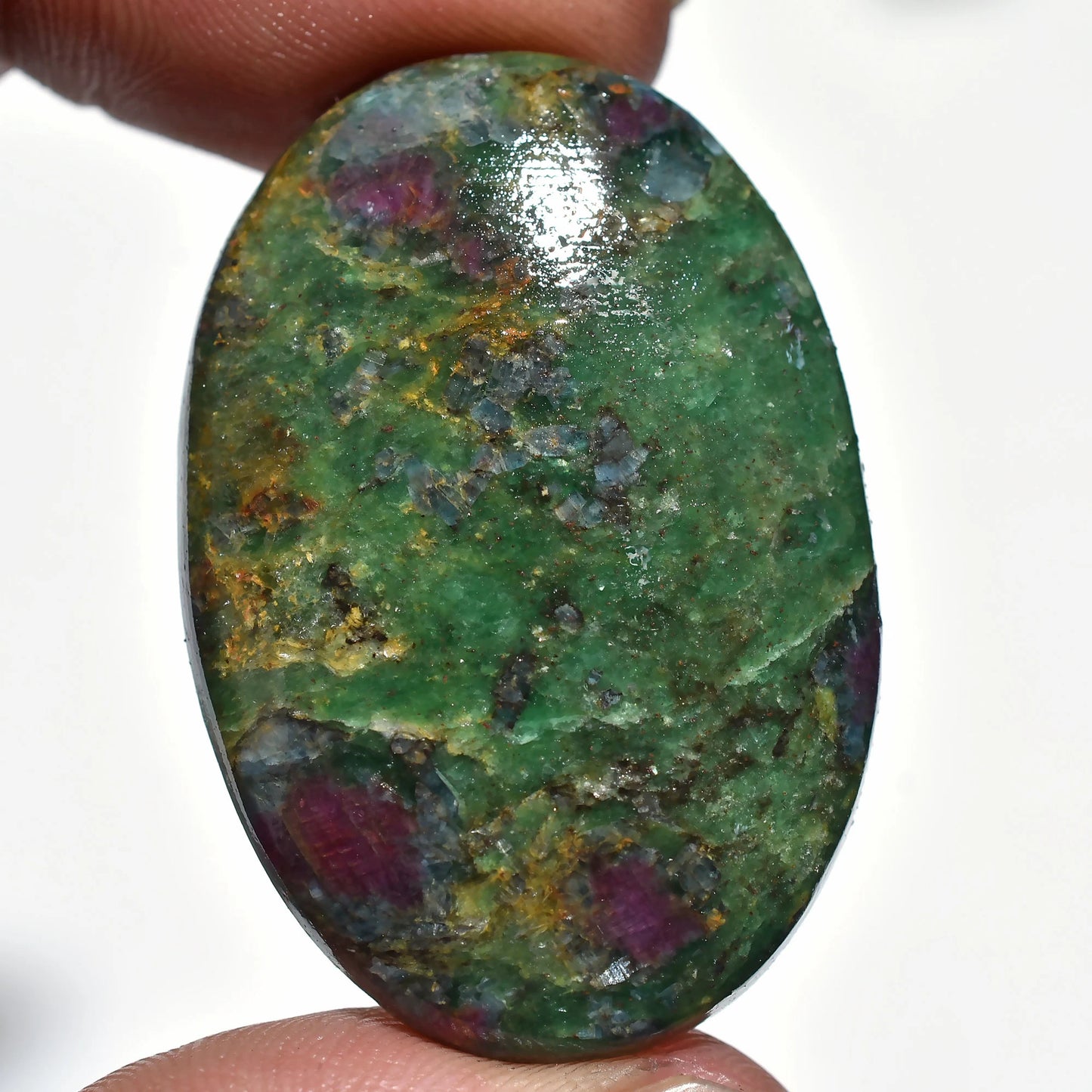 Natural Ruby Fuchsite Cabochon - Smooth Green Pink Oval Gemstone for Macrame & Wire Wrapping