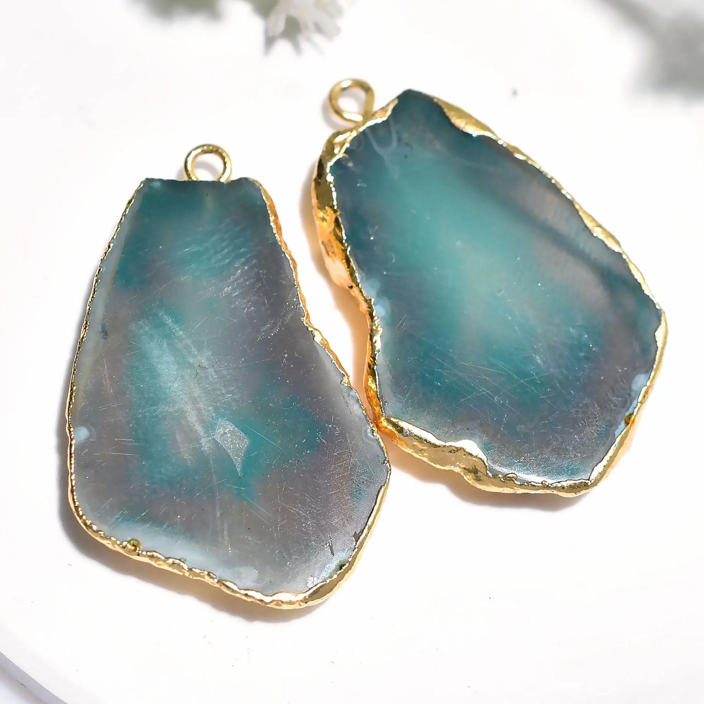 Gold Electroplated Druzy Earrings Pair Connectors for DIY Jewelry