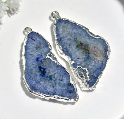 Elegant Solar Quartz Druzy Earrings - Colorful Silver Electroplated Matched Pair