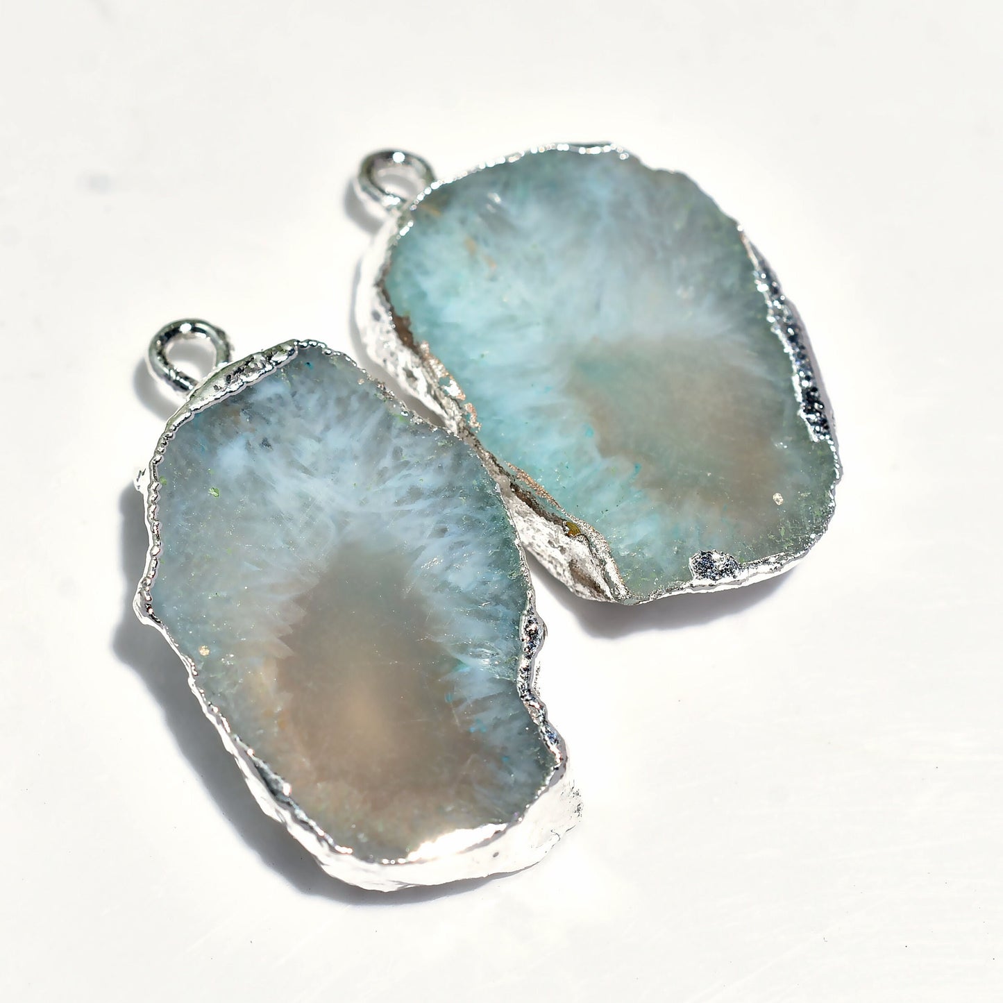 Beautiful Solar Quartz Pair in Silver Electroplated - Fancy Window Druzy Earrings