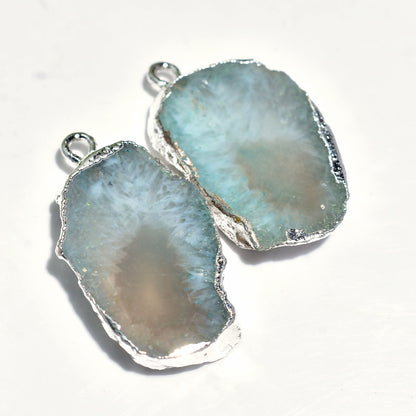 Beautiful Solar Quartz Pair in Silver Electroplated - Fancy Window Druzy Earrings