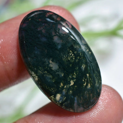 Rare Green Moss Agate Cabochon - Oval Natural Gemstone 15x28x3mm