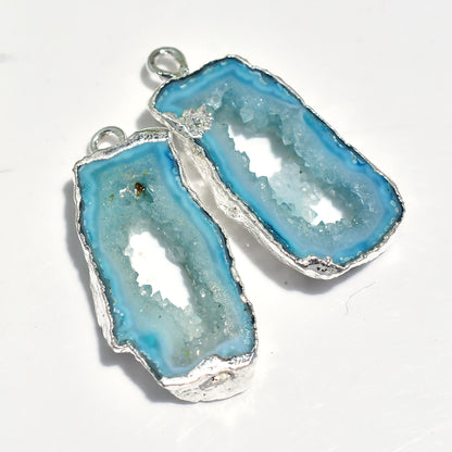 Beautiful Solar Quartz Pair in Silver Electroplated - Fancy Window Druzy Earrings