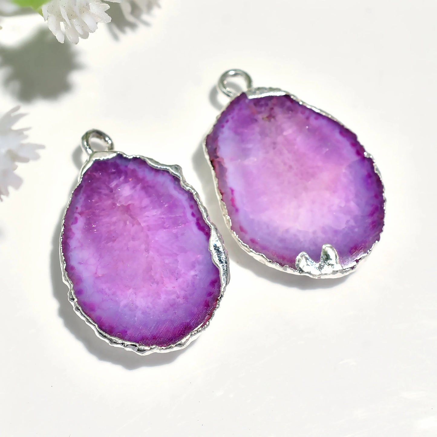 Elegant Solar Quartz Druzy Earrings - Colorful Silver Electroplated Matched Pair