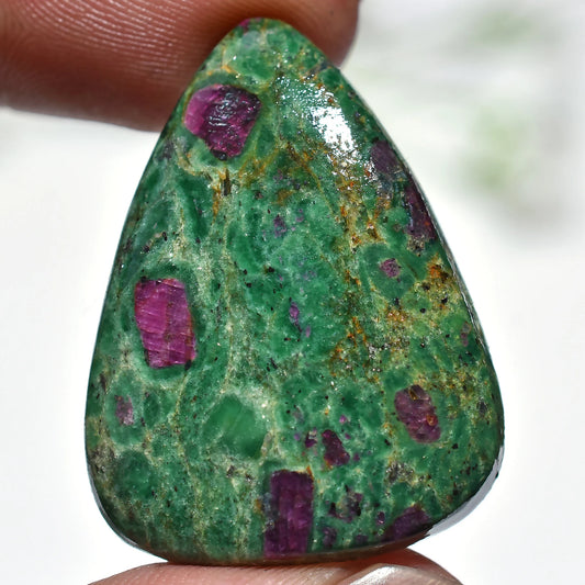 100% Natural Pear-Shaped Ruby Fuchsite Cabochon - Green Pink Healing Stone 24x33x3mm