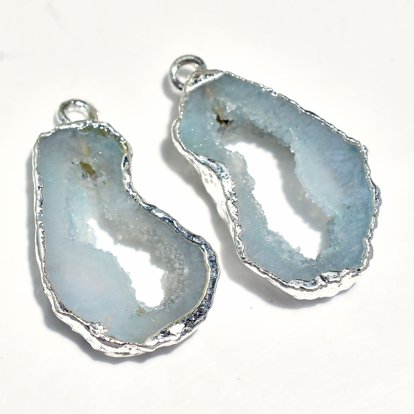 Beautiful Solar Quartz Pair in Silver Electroplated - Fancy Window Druzy Earrings