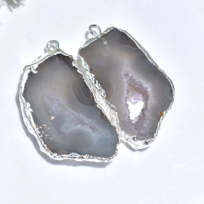 Elegant Solar Quartz Druzy Earrings - Colorful Silver Electroplated Matched Pair