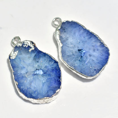 Elegant Solar Quartz Druzy Earrings - Colorful Silver Electroplated Matched Pair