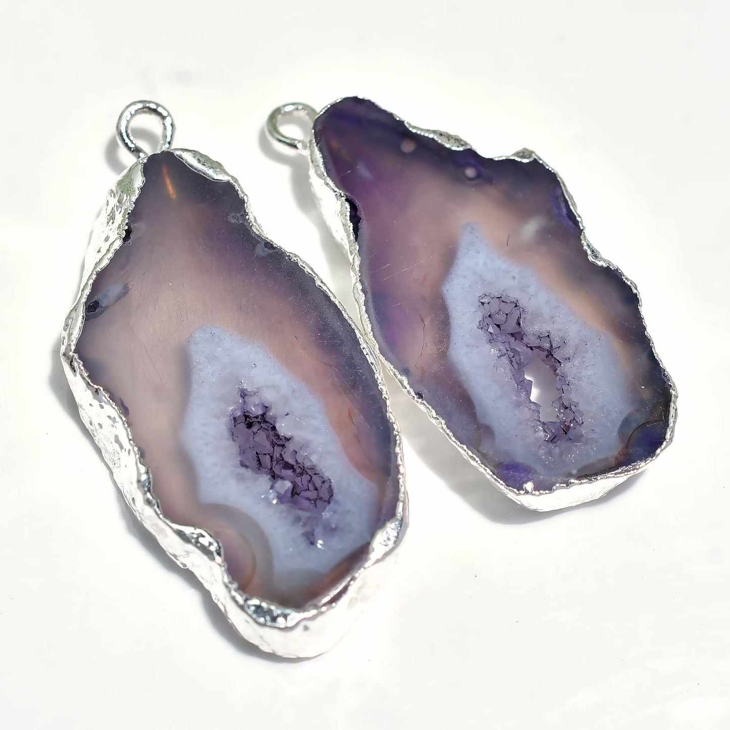 Beautiful Solar Quartz Pair in Silver Electroplated - Fancy Window Druzy Earrings