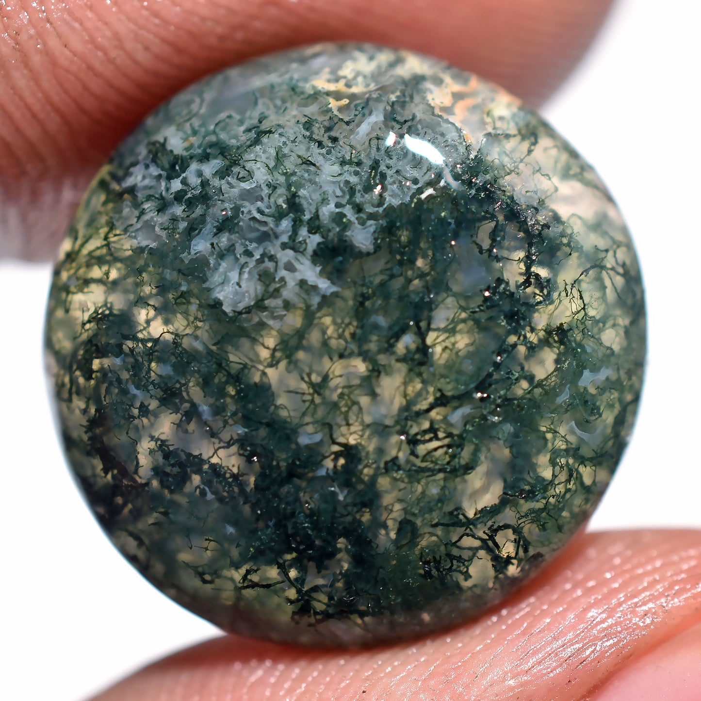 Dark Green Moss Agate Cabochon - Unique Loose Gemstone