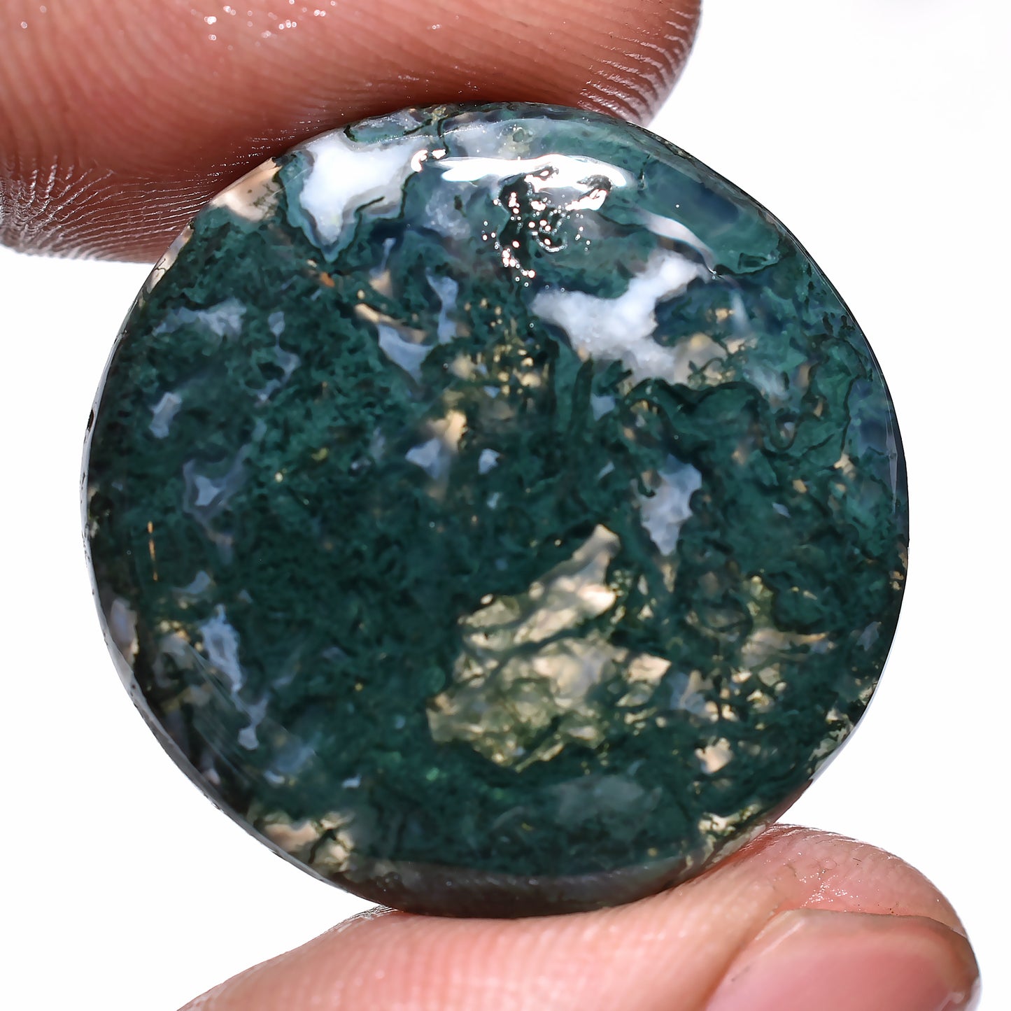 Natural Moss Agate Cabochon - Round-Oval Shaped Loose Gemstone