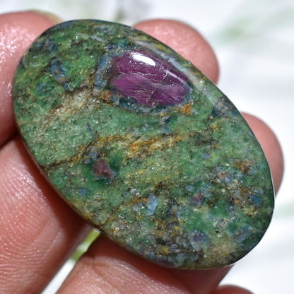 Natural Ruby Fuchsite Cabochon - Oval Shaped Gemstone