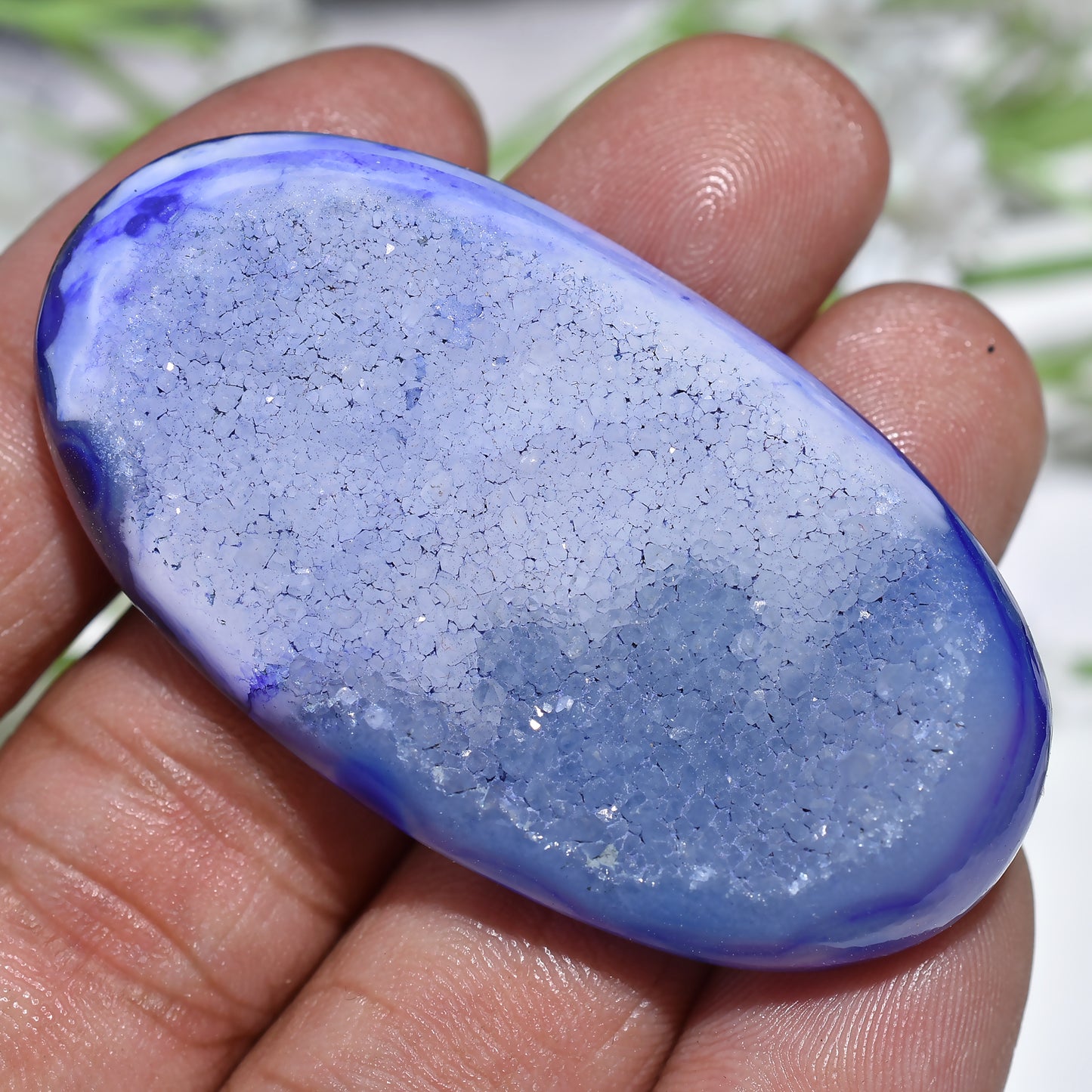 Gorgeous Sparkling Blue Druzy Window Agate Cabochon - Geode Oval Druzy Agate Gemstone