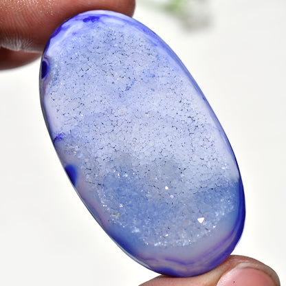 Gorgeous Sparkling Blue Druzy Window Agate Cabochon - Geode Oval Druzy Agate Gemstone