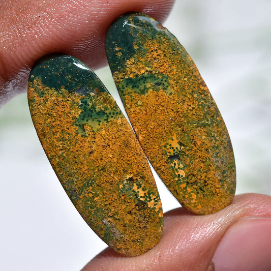 100% Natural Bloodstone Gemstone Pair – Matched Oval Cabochon Earrings