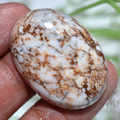 Natural Wild Horse Gemstone - Oval White & Brown Magnesite Cabochon for Wire-Wrap Pendant Making