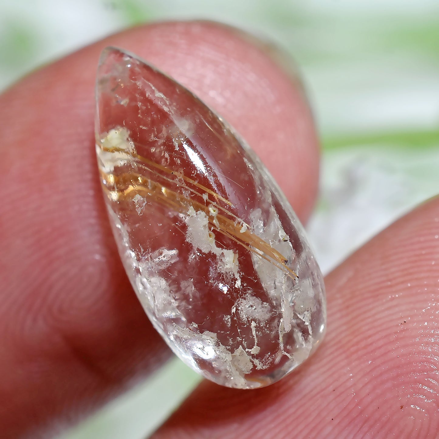 Teardrop Golden Rutile Cabochon - Natural Rutile Quartz for Small Ring Stone Making