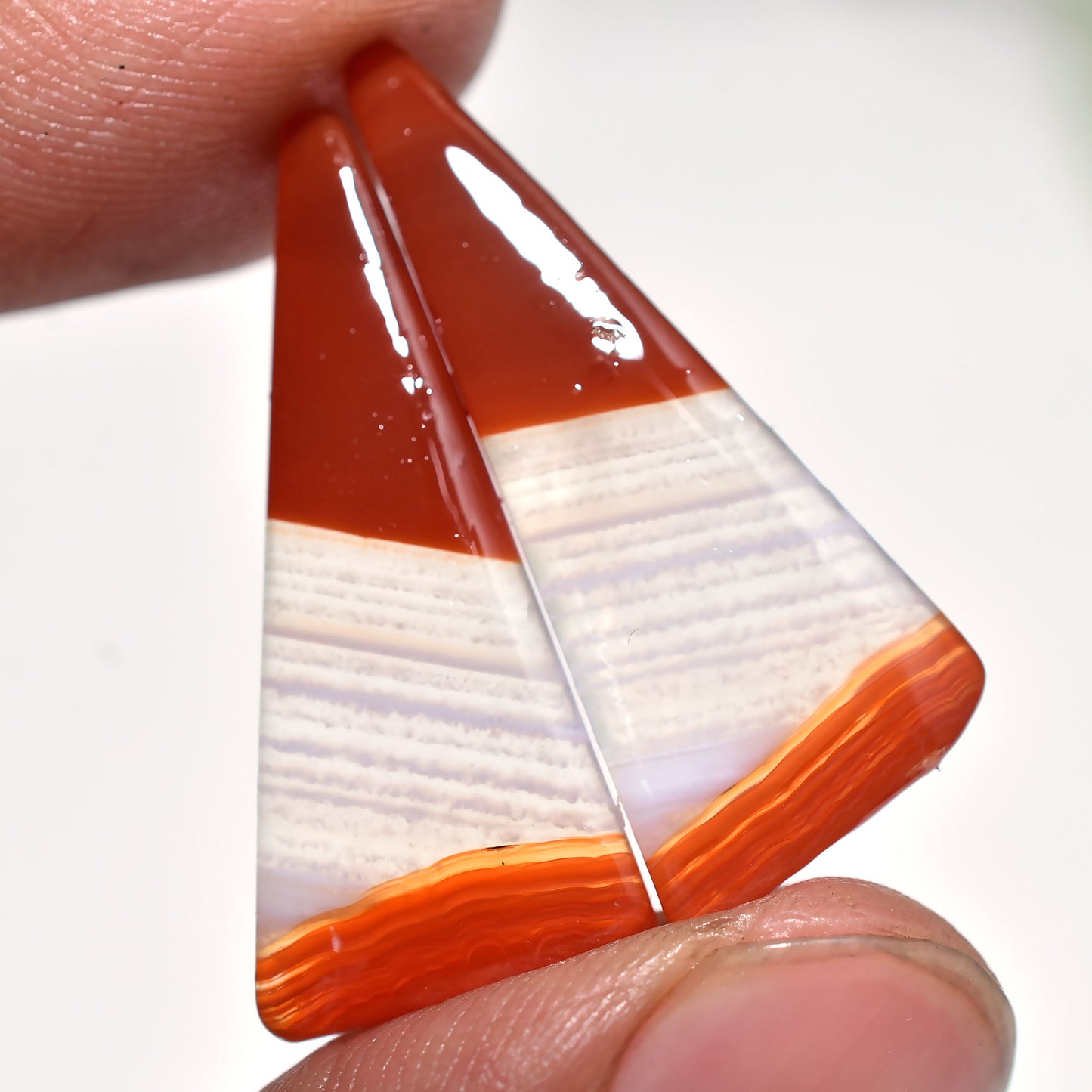 Amazing Orange Agate Pair - Fancy Shaped Banded Matching Stones for Earrings