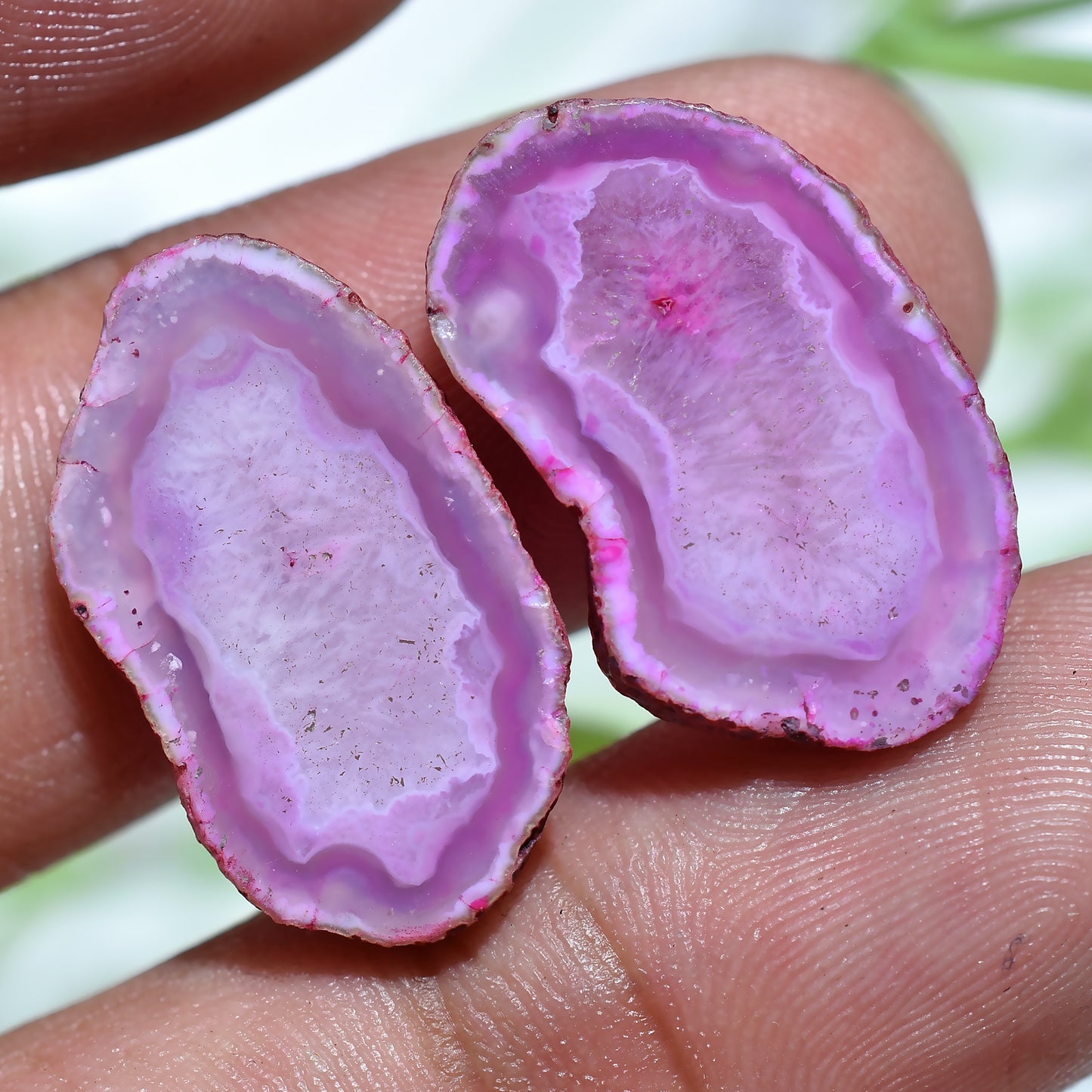 Pink Solar Quartz Pair for Earrings - Matched Window Druzy Geode Slice