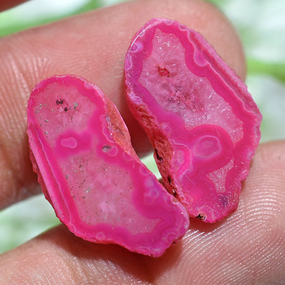 Pink Solar Quartz Pair for Earrings - Matched Window Druzy Geode Slice