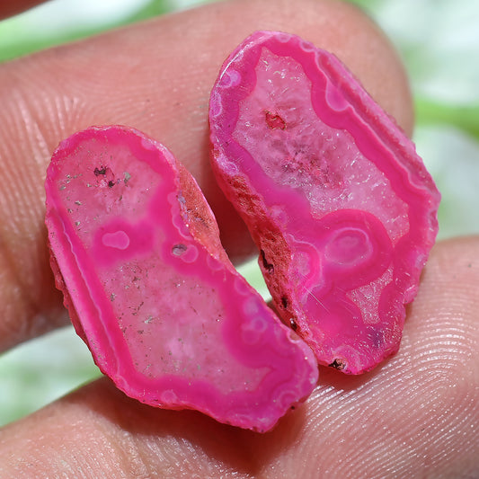 Pink Solar Quartz Pair for Earrings - Matched Window Druzy Geode Slice